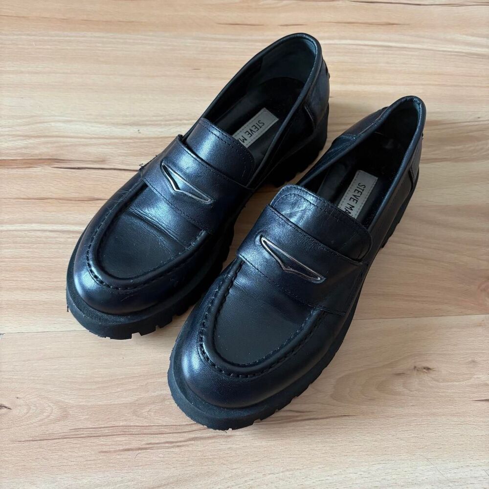 Steve Madden Lawrence Women's Chunky Lug Sole Loafers Size 8 Black
